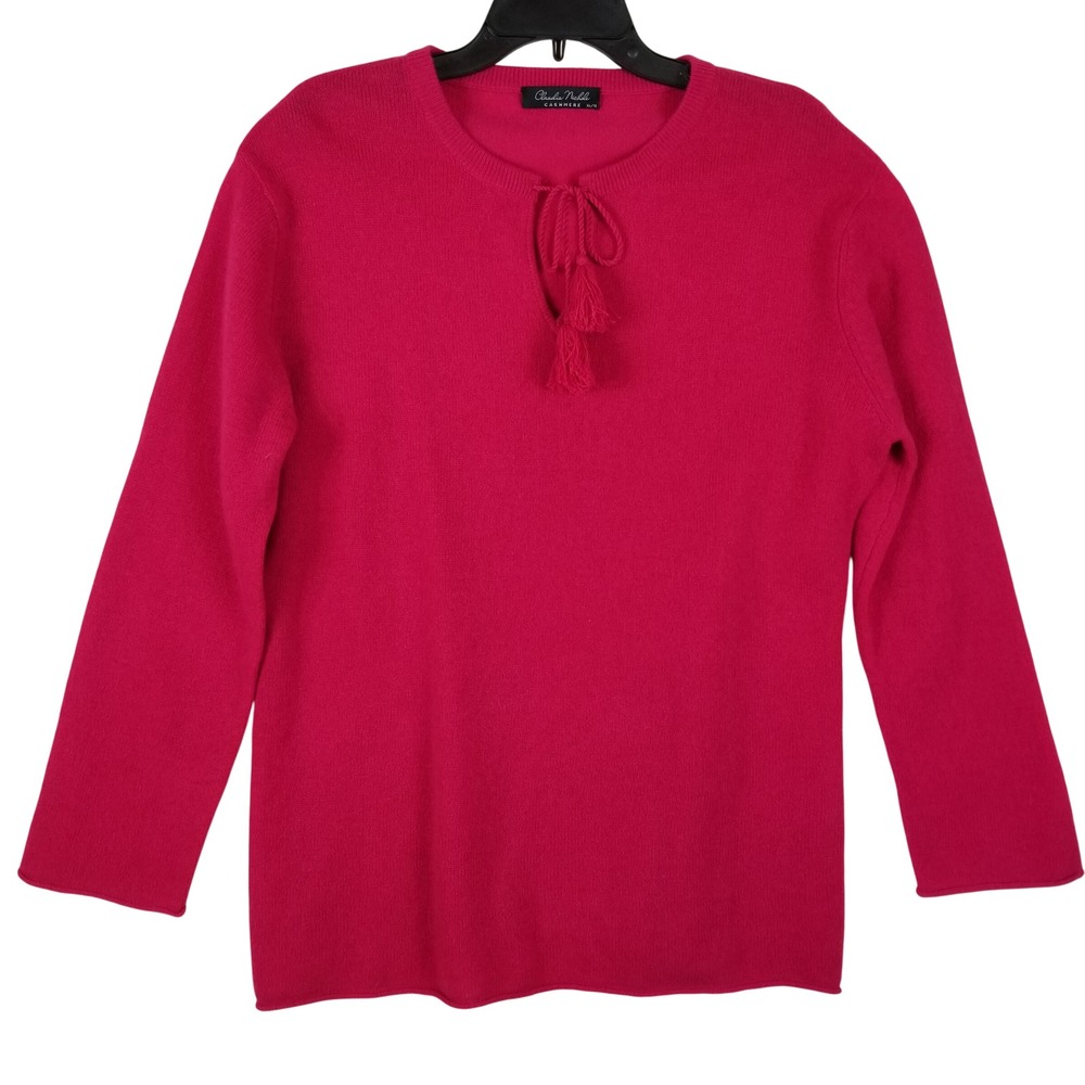 Claudia Nichole Cashmere Sweater Womens XL Pink‎ Tassel Keyhole Tie Long Sleeve